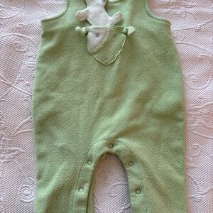 Vintage Green Baby Fleece Overalls with Bear Design